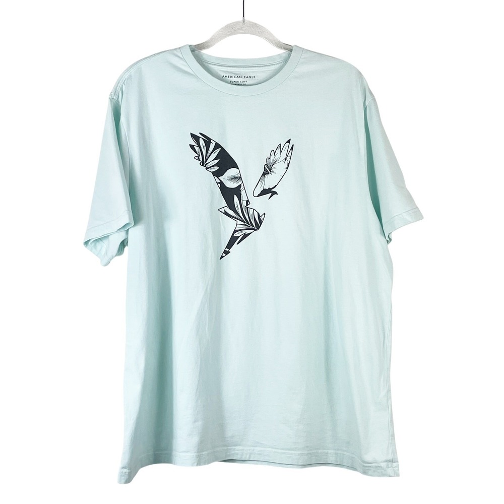 American Eagle Men's Aqua Blue Super Soft T Shirt Sz XXL Tropical Eagle Graphic